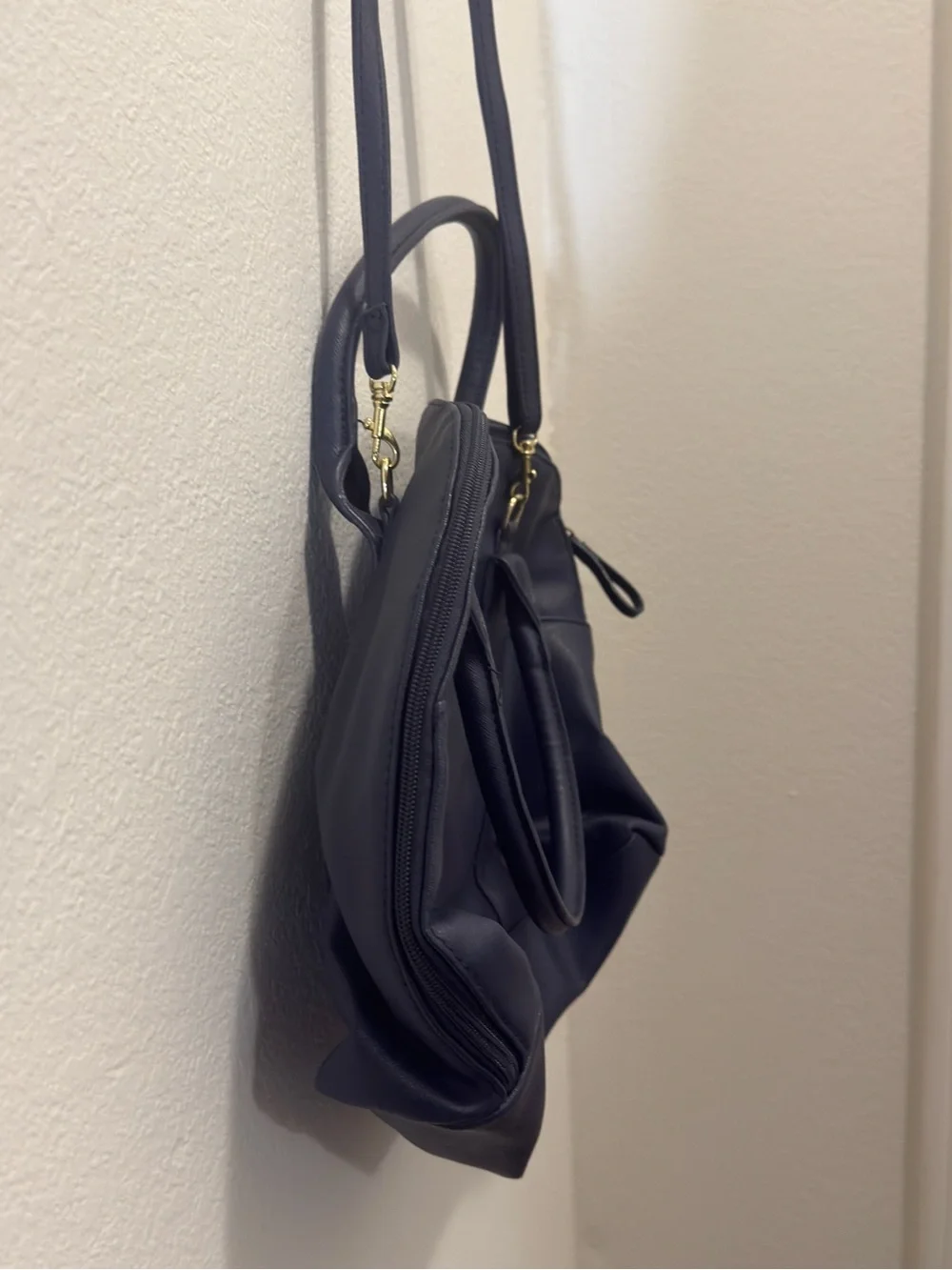 Icing Navy Blue Satchel Shoulder Bag Gold Hardware Adjustable Strap
